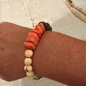 Coral and Cream Beaded Bracelet